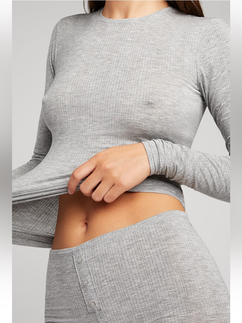 Negative Underwear Heather Gray Ribbed whipped Long Sleeve Tee S
